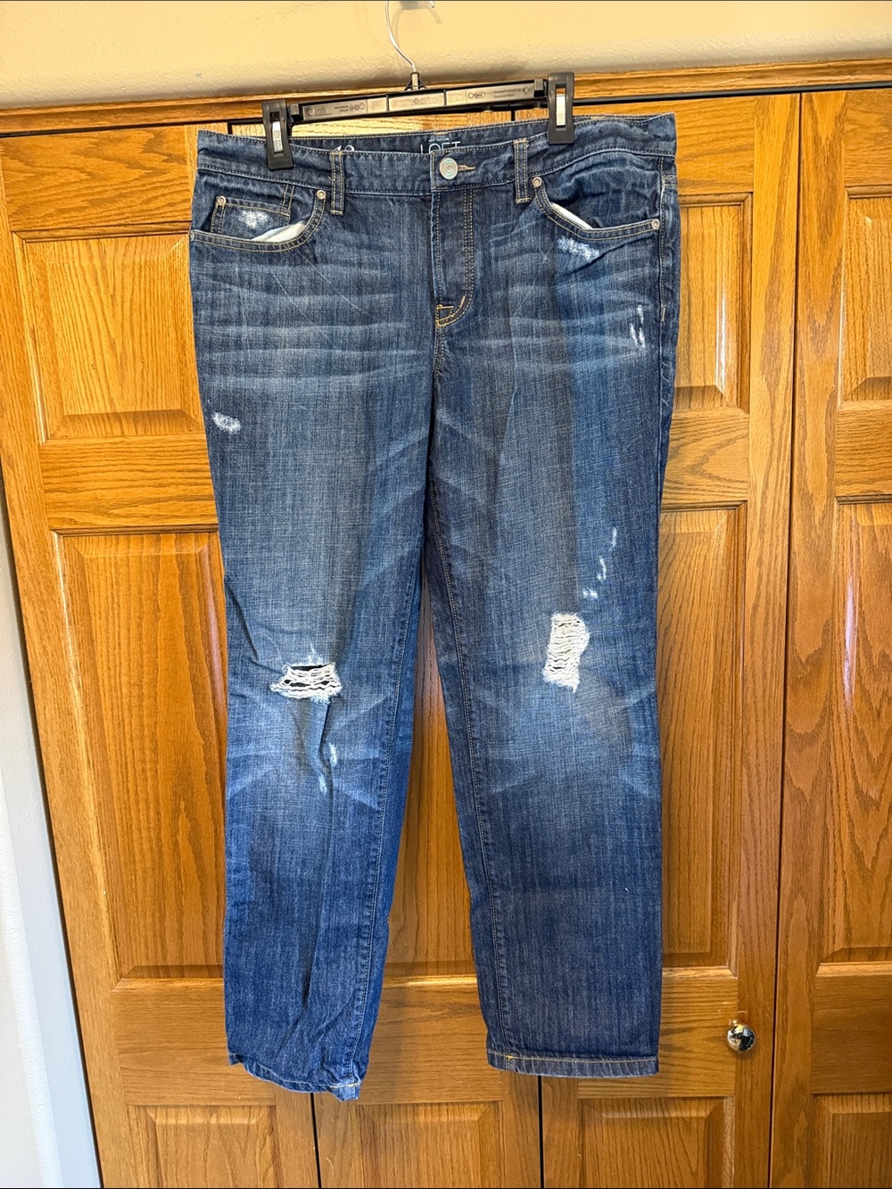 LOFT Distressed Dark Blue Boyfriend Jeans Size: 31/12